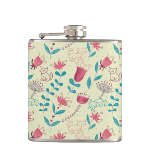 Flasques Motif floral avec des chats de bande dessinée