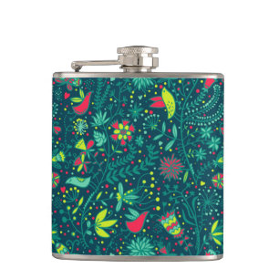Flasques Motif floral avec les oiseaux 2 de bande dessinée