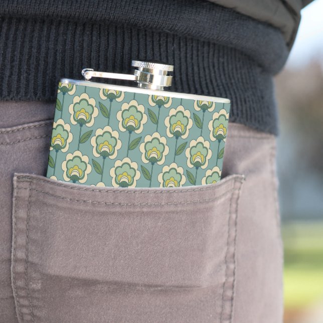 Flasques Motif floral turquoise et jaune (En situation)