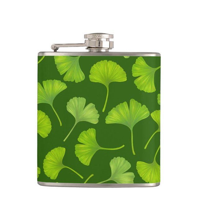 Flasques Motif Ginkgo sur vert foncé (Devant)