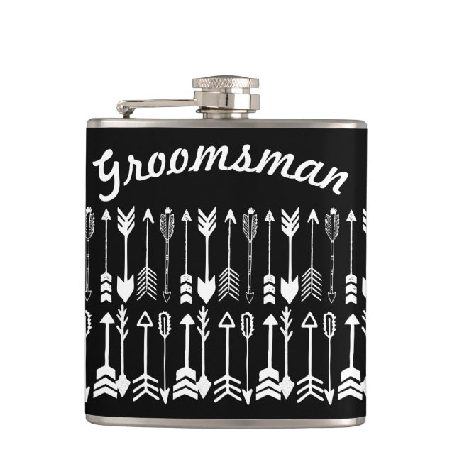 Flasques Motif Groomsman noir avec flèche blanche (Devant)