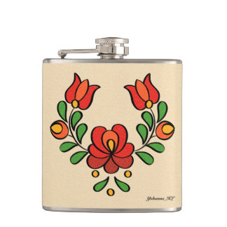 Flasques Motif hongrois de broderie, "Matyó" - rose