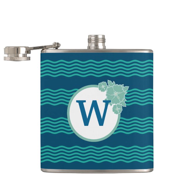 Flasques Motif moderne Wave Monogramme (Ouvert)