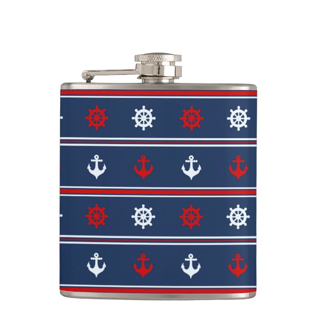 Flasques Motif nautique blanc et bleu rouge (Devant)