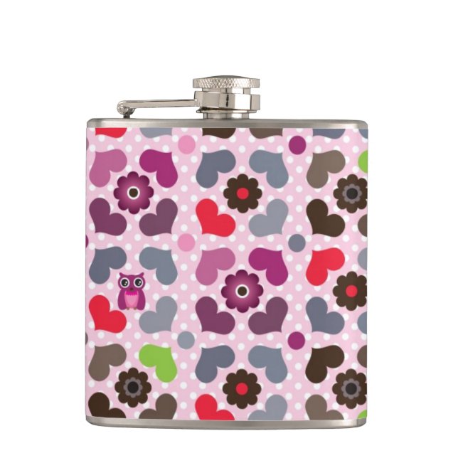 Flasques motif rose de fleurs et de hiboux (Devant)