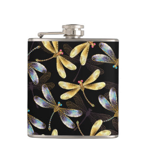 Flasques Motif sans couture avec libellules d'or