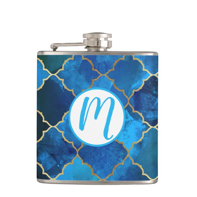 Flasques Motif Sapphire Gemstone & Gold Marocain Carrelage (Devant)