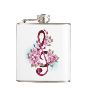 Flasques Musical treble clef notes with sakura flowers