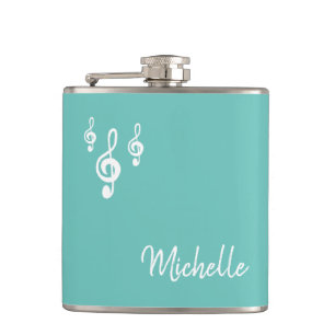 Flasques Musical Treble Clef Typographie Turquoise Vert ten