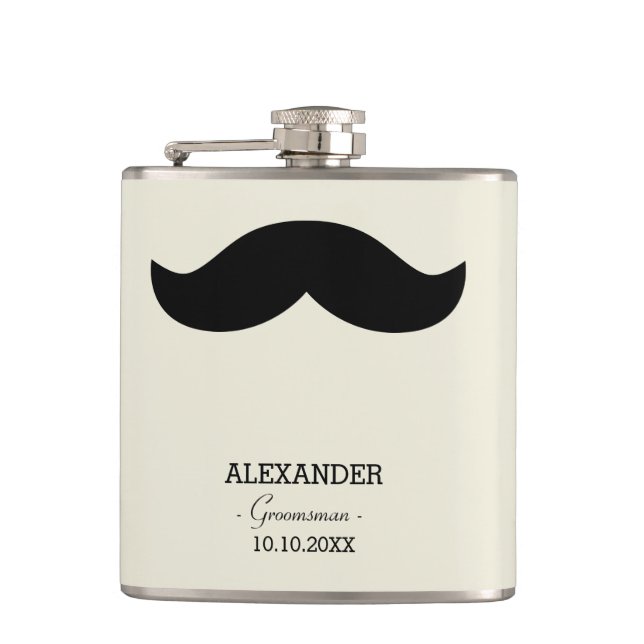Flasques Mustache Groomsman Cadeau Nom personnalisé (Devant)