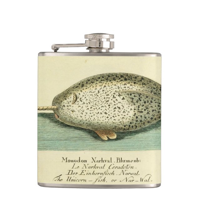 Flasques Narwhal Antique Baleine Aquarelle Art scientifique (Devant)
