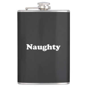 Flasques Naughty, lettres blanches en noir