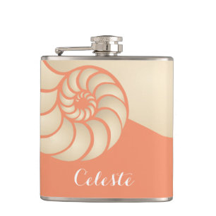 Flasques Nautilus de beige et de corail avec monogramme