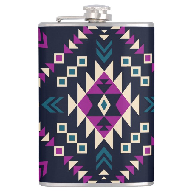 Flasques Navajo tribal foncé, géométrique vintage. (Devant)