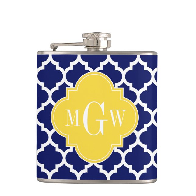 Flasques Navy Wht Moroccan #5 Pineapple 3 Initial Monogram (Devant)