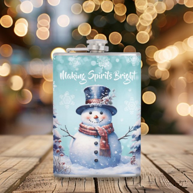 Flasques Noël de la forêt d'hiver | Sarcelle (Teal Winter Forest Snowman Christmas Flask)