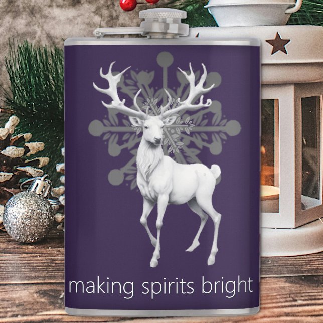 Flasques Noël des rennes d'ivoire | Pourpre (Purple Ivory Reindeer Christmas Flask)
