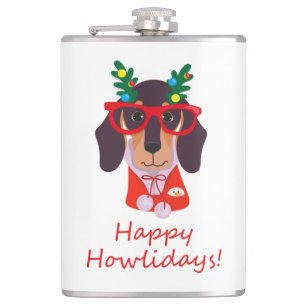 Flasques Noël mignon chien drôle Dachshund Howlidays 8 oz