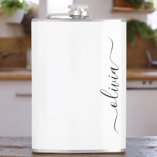 Flasques Noir Blanc moderne Script Girl Monogramme Nom