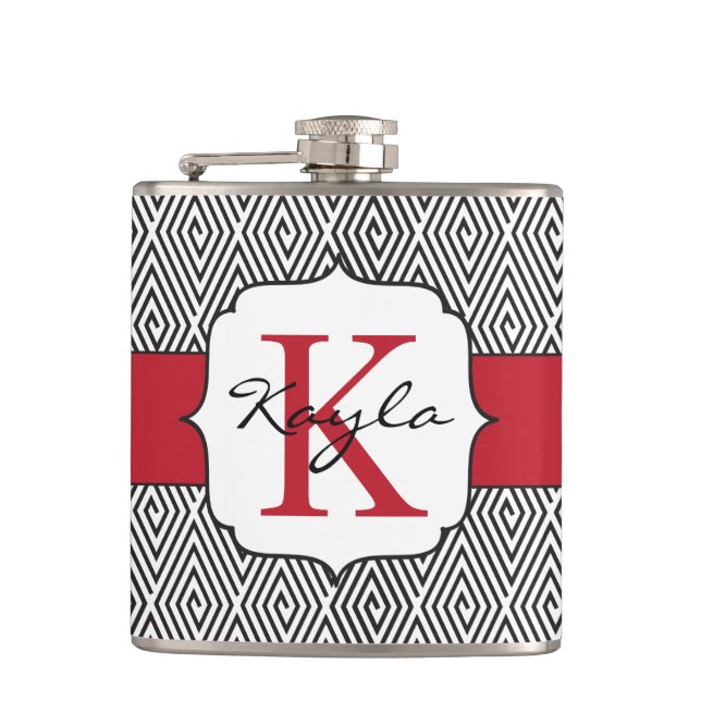 Flasques Noir et blanc tourbillonne le monogramme rouge (Devant)