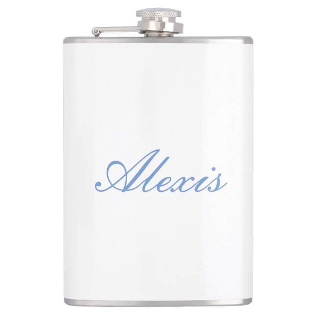 Flasques Nom Calligraphie Script Simple Blanc Bleu (Devant)