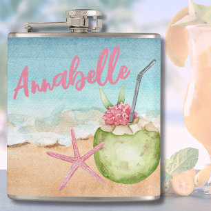 Flasques Nom de cocktail de plage tropical mignon et tendan