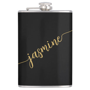 Flasques Nom de jeune fille simple en noir et or avec monog