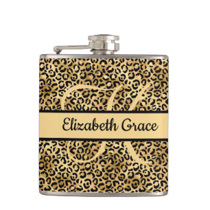 Flasques Nom du monogramme Empreinte de léopard d'or noir C