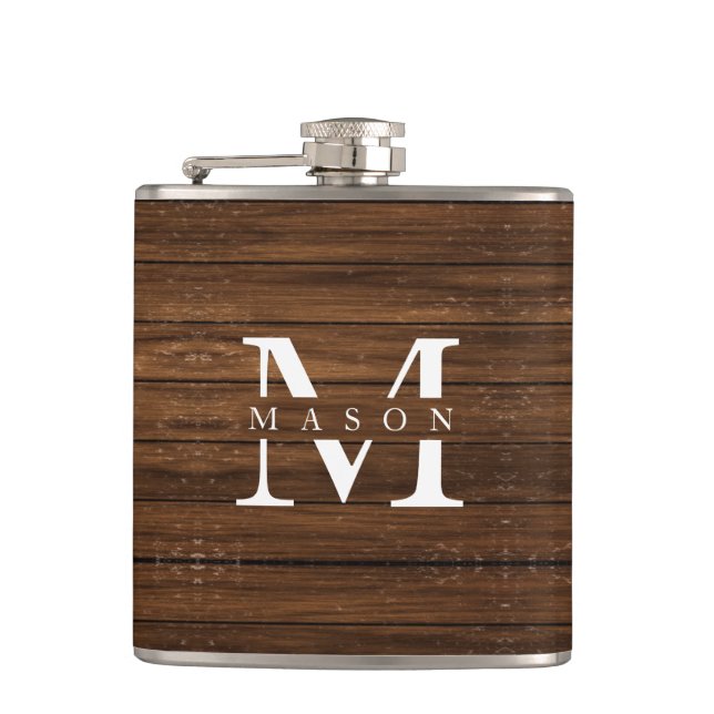 Flasques Nom du monogramme Moderne Bois Rustique Classique  (Devant)