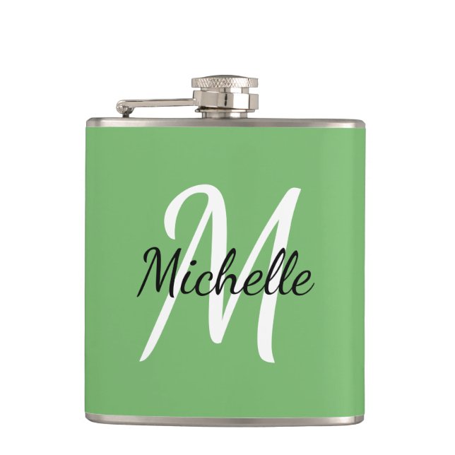 Flasques Nom minimal simple du monogramme vert + initial (Devant)