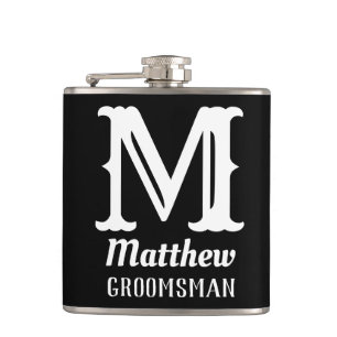 Flasques Nom Monogramme Masculin Mariages Classiques Noir