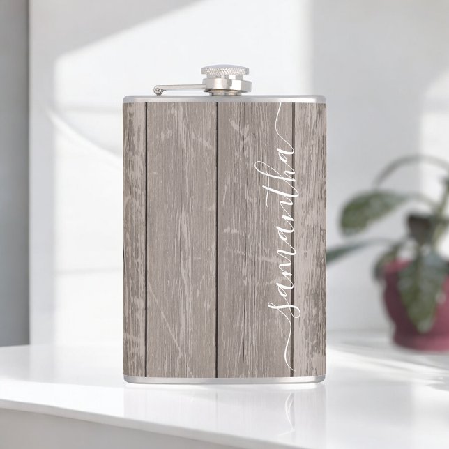 Flasques Nom personnalisé Fiole de bois d'Élégance rustique (Créateur téléchargé)