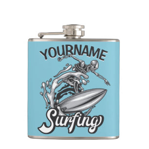 Flasques NOM personnalisé Surfer Big Wave Skeleton Surfing