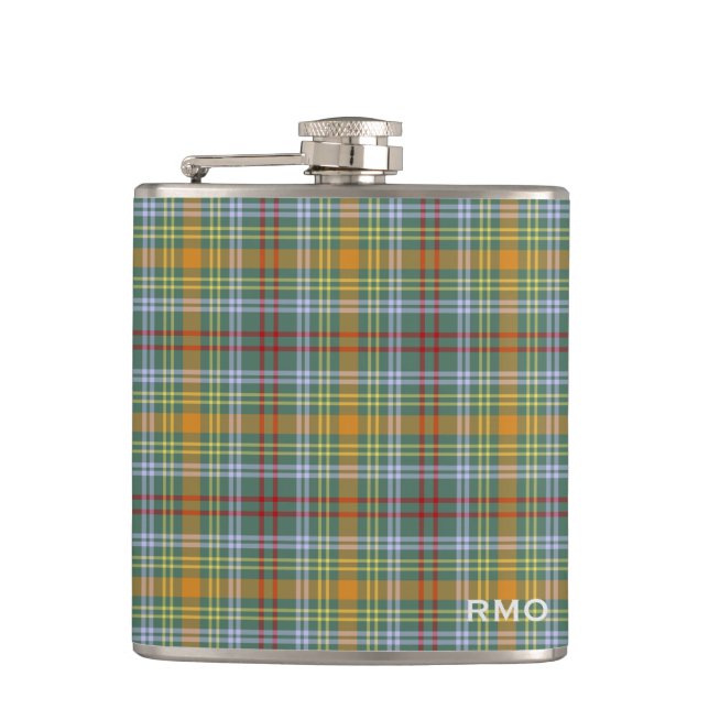 Flasques O'Brien Tartan Monogramme vert et orange Plaid (Devant)
