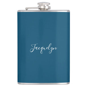 Flasques Ocean Blue Plain Élégant Moderne Calligraphie Nom