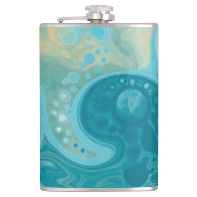 Flasques Ocean Blue Waves et Sandy Brown Fluid Art (Devant)