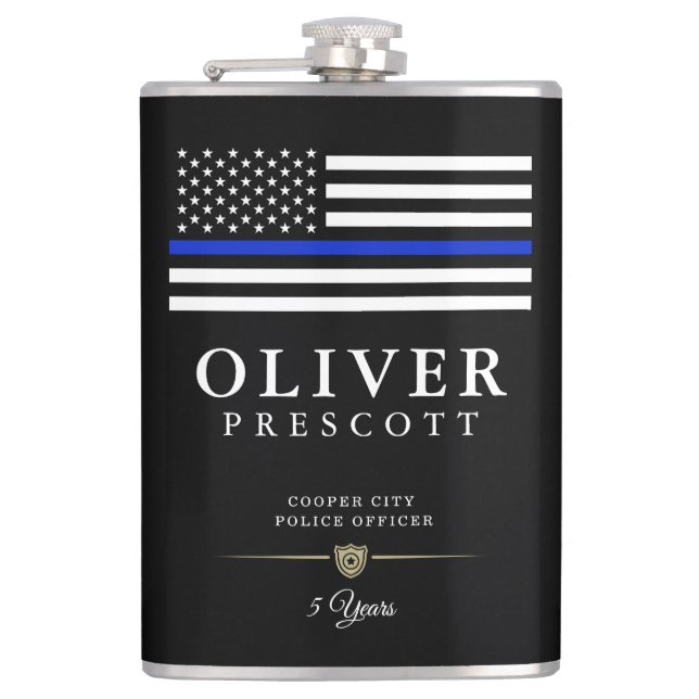 Flasques Officier de police| Ligne Bleue Mince Thème Noir (Devant)