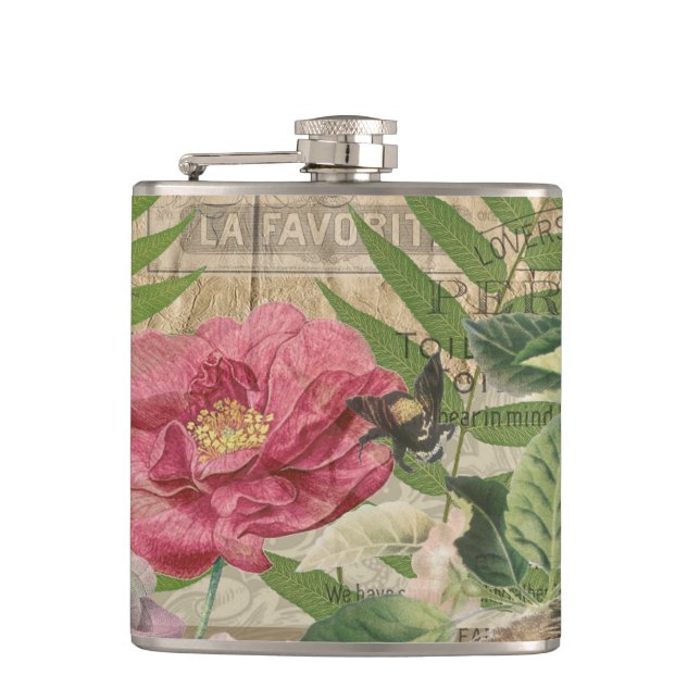Flasques Oiseau Nid Floral Jardin Fleur Papillon Art (Devant)