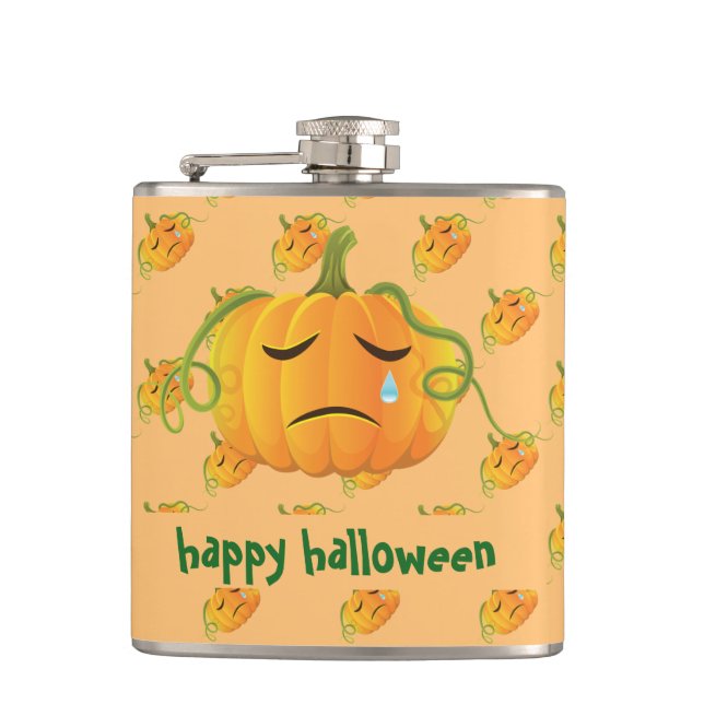 Flasques Orange Halloween triste Citrouille sans couture Mo (Devant)
