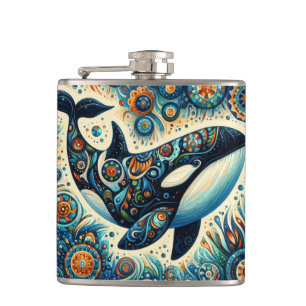 Flasques Orca Killer Whale Floral Whimsical Plage nautique