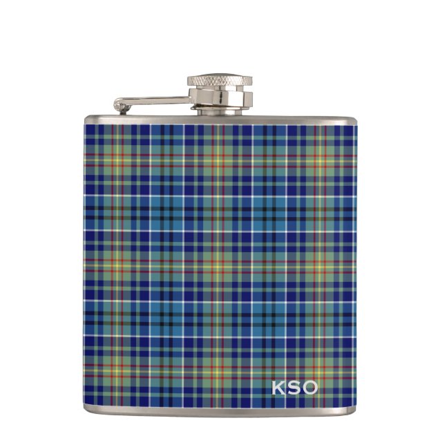 Flasques O'Sullivan Tartan Monogramme bleu et vert Plaid (Devant)