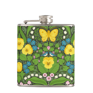 Flasques Pansies jaunes, oiseaux et papillons
