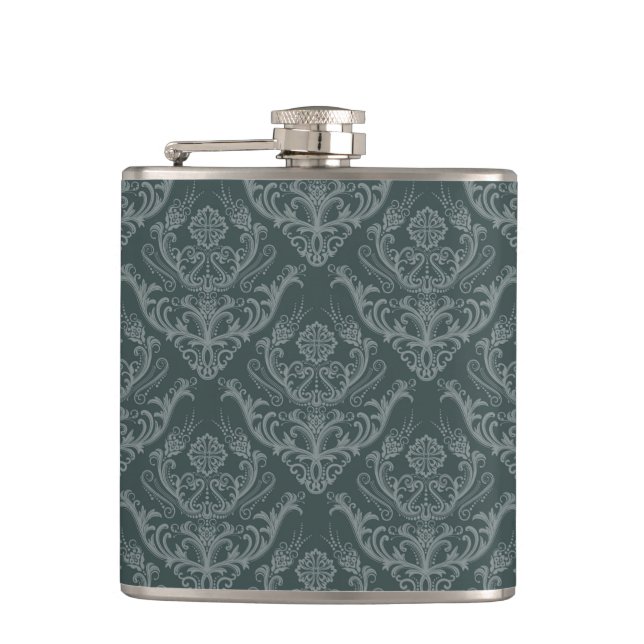 Flasques Papier peint floral vert de luxe de damassé (Devant)