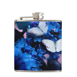 Flasques Papillons blancs Fleurs bleues, papillon