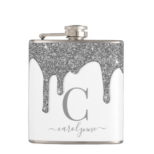 Flasques Parties scintillant à étincelles en argent Monogra