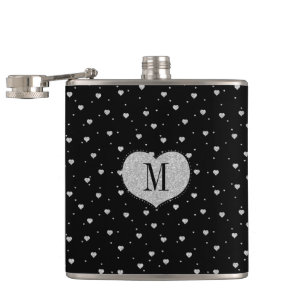 Flasques Parties scintillant blanche et Black Coeurs mignon