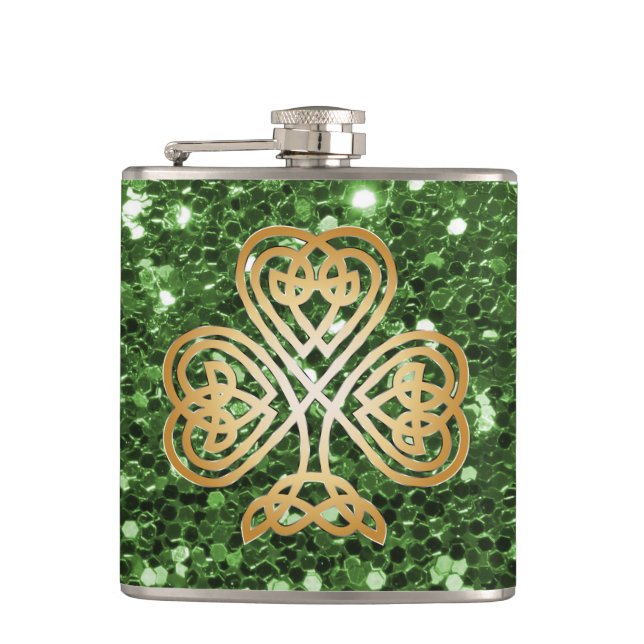 Flasques Parties scintillant de Green Faux, Shamrock celte  (Devant)