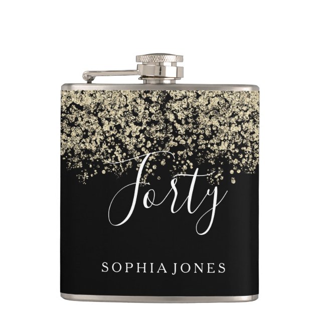 Flasques Parties scintillant d'or femmes hommes 40e anniver (Devant)