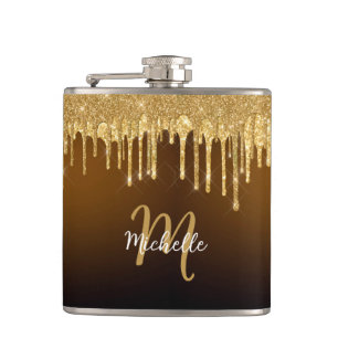 Flasques Parties scintillant d'or Monogramme étincelante mi