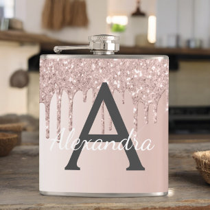 Flasques Parties scintillant en or rose pâle et Monogramme